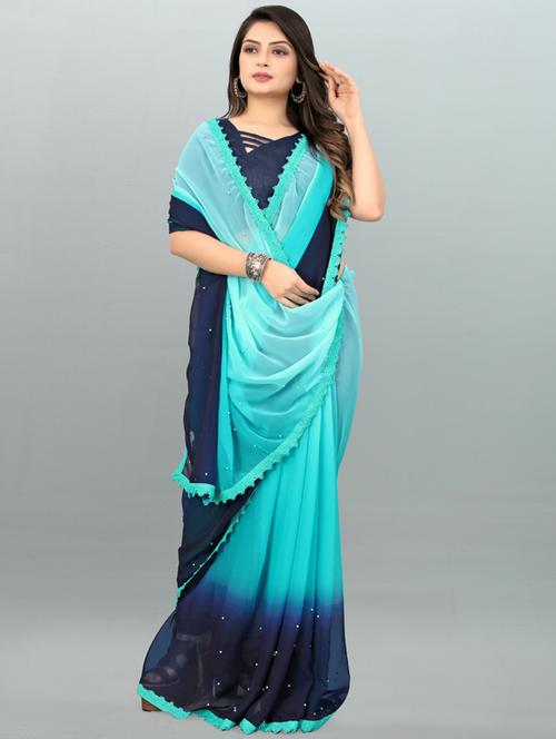 light blue self design plain saree with blouse - 19982359 - Very Small Image - 1