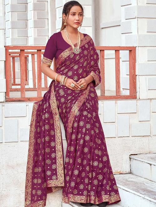 magenta printed saree with blouse - 19982374 - Very Small Image - 1