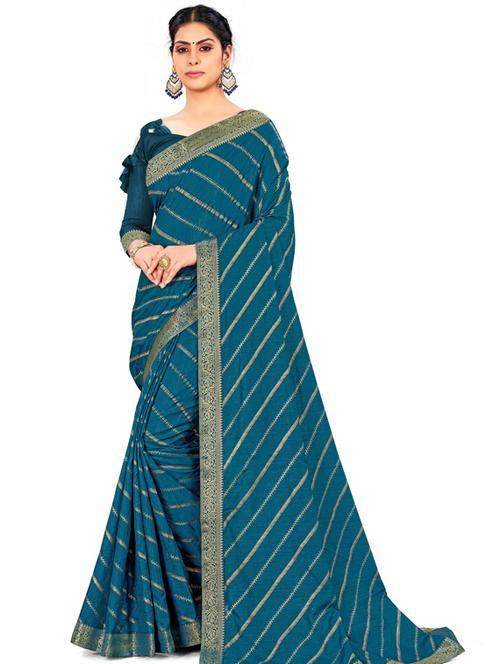 blue stripes printed saree with blouse - 19982404 - Very Small Image - 1
