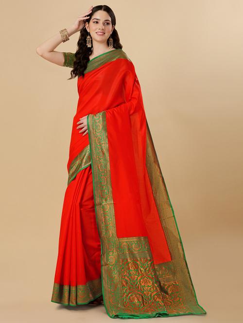red solid kanjivaram saree with blouse - 19982426 - Very Small Image - 1