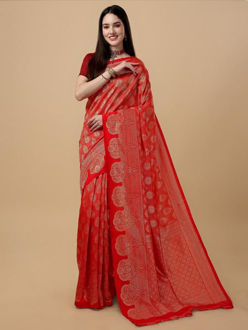 red self design banarasi saree with blouse - 19982440 - Very Small Image - 1