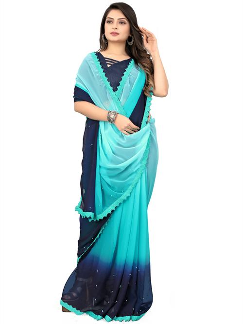 light blue self design plain saree with blouse - 19982443 - Very Small Image - 1