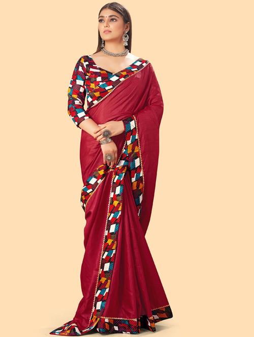 solid bordered saree with blouse - 19982579 - Very Small Image - 1