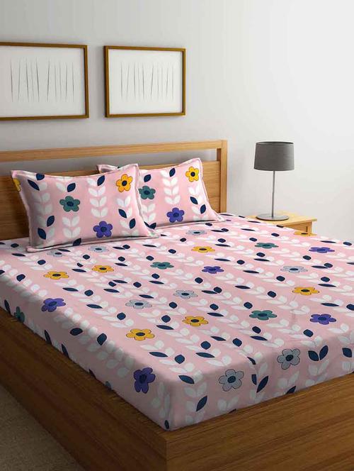 fabinaliv pink floral 300 tc cotton blend super king size double bedsheet with 2 pillow covers - 19982699 - Very Small Image - 1
