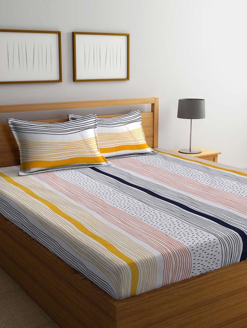 fabinaliv multicolor striped 300 tc cotton blend super king size double bedsheet with 2 pillow covers - 19982710 - Very Small Image - 1