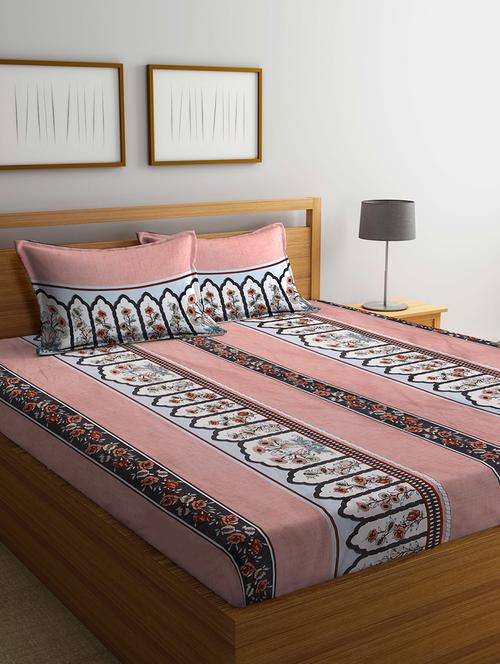 fabinaliv multicolor floral 300 tc cotton blend super king size double bedsheet with 2 pillow covers - 19982719 - Very Small Image - 1