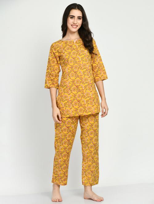 yellow printed pyjama set nightwear - 19982722 - Very Small Image - 1