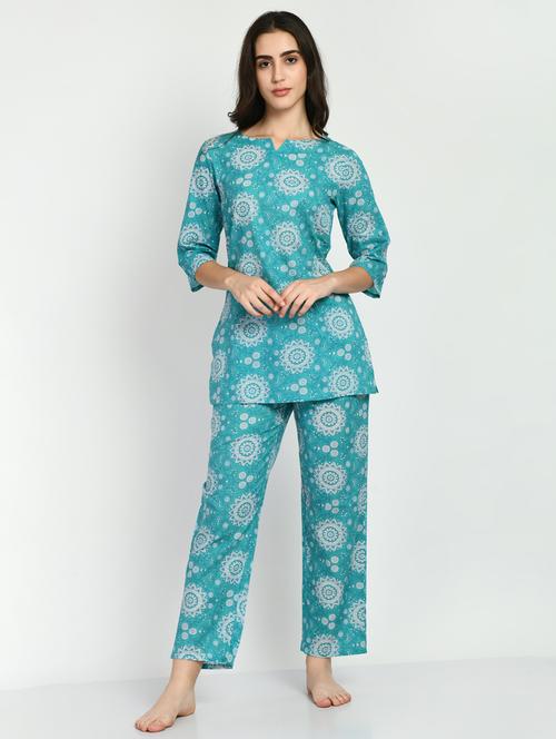 light blue printed pyjama set nightwear - 19982723 - Very Small Image - 1