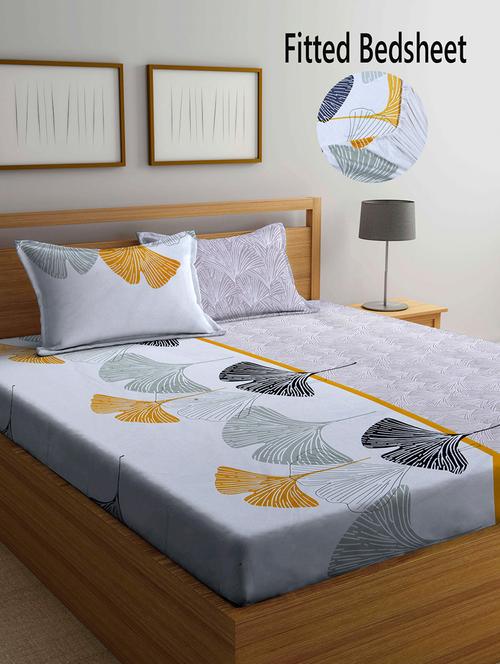 fabinaliv multicolor floral 300 tc cotton blend super king size fitted double bedsheet with 2 pillow covers - 19982741 - Very Small Image - 1