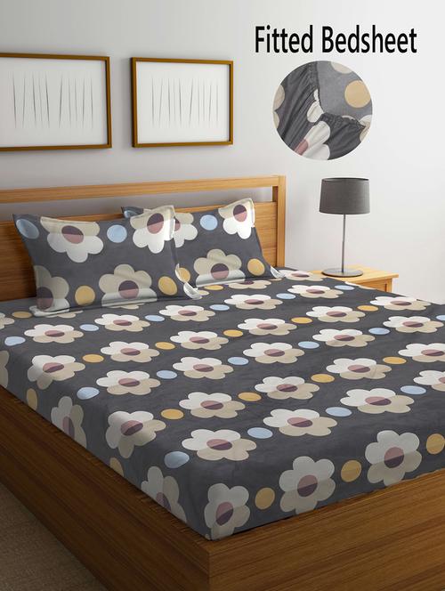 fabinaliv multicolor floral 300 tc cotton blend super king size fitted double bedsheet with 2 pillow covers - 19982744 - Very Small Image - 1