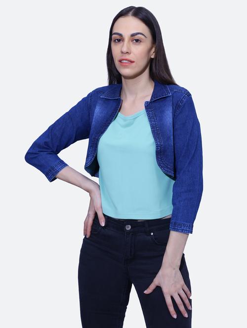 dark blue spread collar denim jacket - 19982771 - Very Small Image - 1