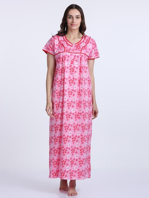 v-neck printed nighty - 19982808 - Very Small Image - 1