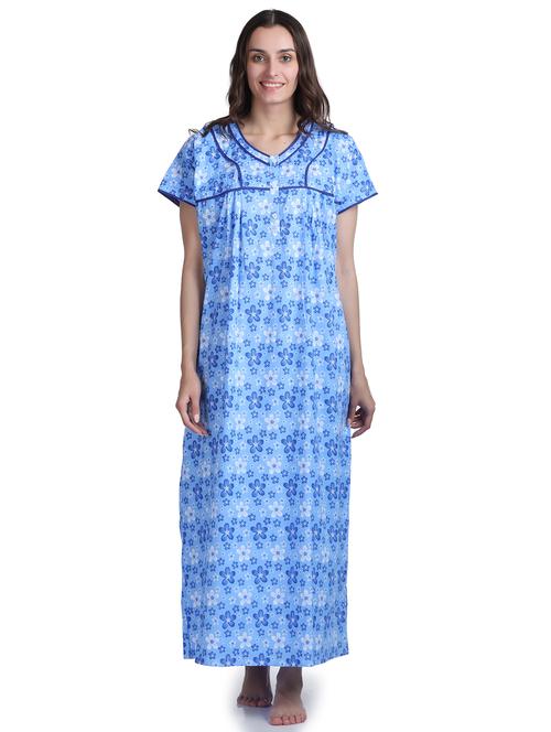 v-neck printed nighty - 19982813 - Very Small Image - 1