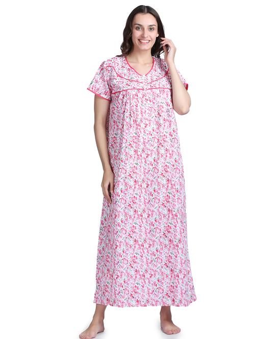 v-neck printed nighty - 19982818 - Very Small Image - 1