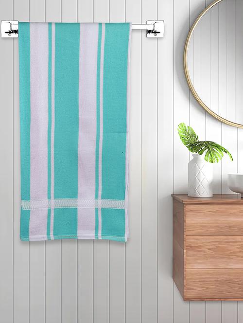 fabinaliv unisex turquoise striped 300 gsm cotton bath towel (140x70 cm) - 19982963 - Very Small Image - 1