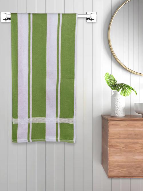 fabinaliv unisex green striped 300 gsm cotton bath towel (140x70 cm) - 19982964 - Very Small Image - 1