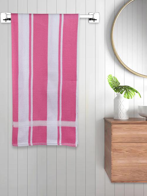fabinaliv unisex pink striped 300 gsm cotton bath towel (140x70 cm) - 19982965 - Very Small Image - 1