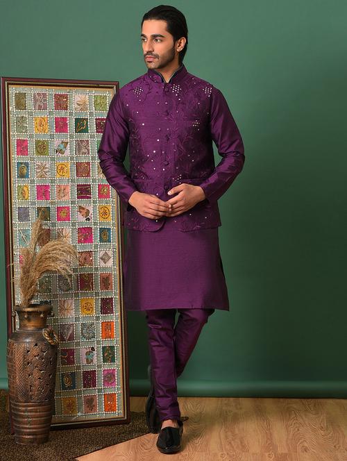 darkpurple blend kurta pyjama ethnic wear set - 19982985 - Very Small Image - 1