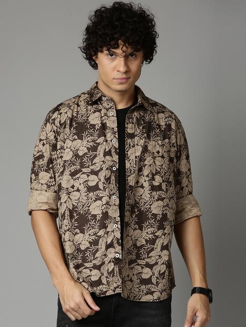mens leaf print casual shirt - 19983085 - Very Small Image - 1