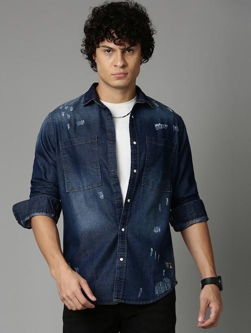 mens self design casual shirt - 19983099 - Very Small Image - 1