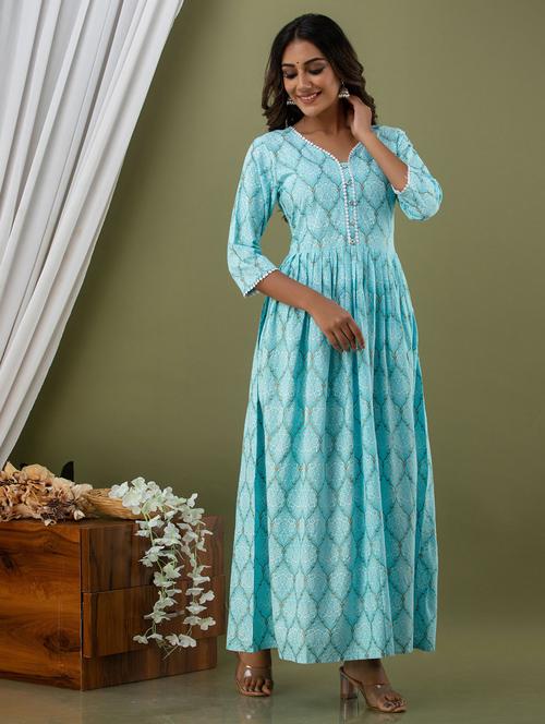 v-neck printed ethnic gowns kurta - 19983244 - Very Small Image - 1