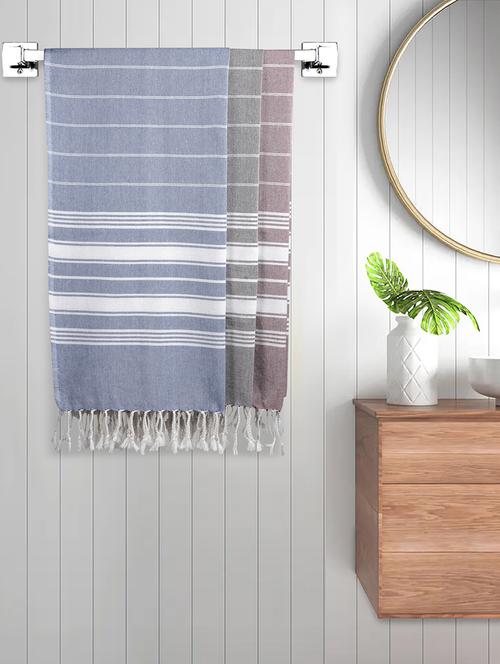 fabinaliv unisex set of 3 multicolor striped 225 gsm cotton bath towels (140x70 cm) - 19983357 - Very Small Image - 1