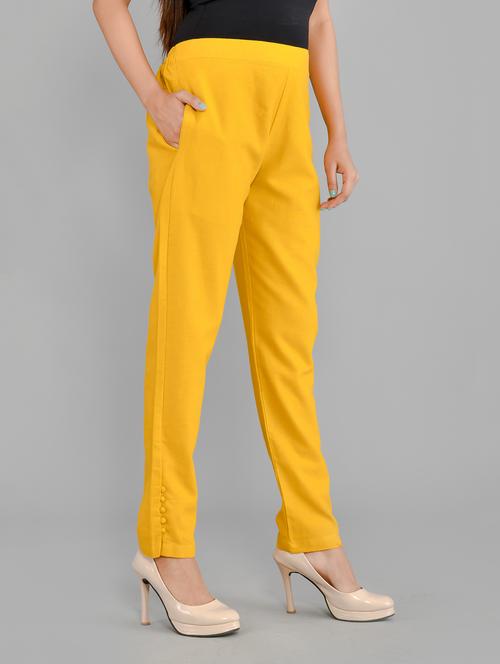 yellow solid flat front full length trouser - 19984197 - Very Small Image - 1