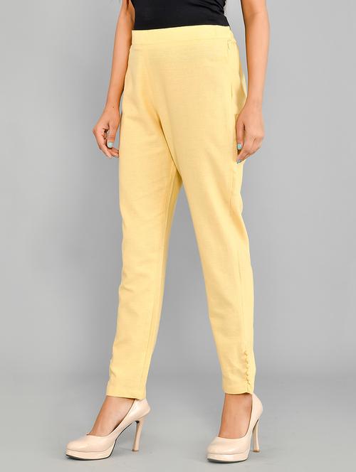 cream cotton flat front trousers - 19984201 - Very Small Image - 1