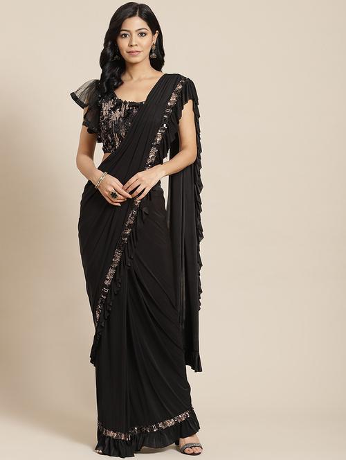 solid bordered saree with blouse - 19984263 - Very Small Image - 1