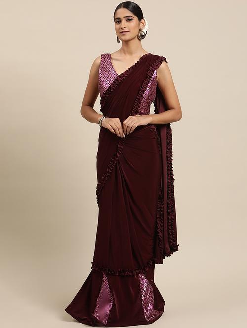 self design pre-draped saree with blouse - 19984404 - Very Small Image - 1