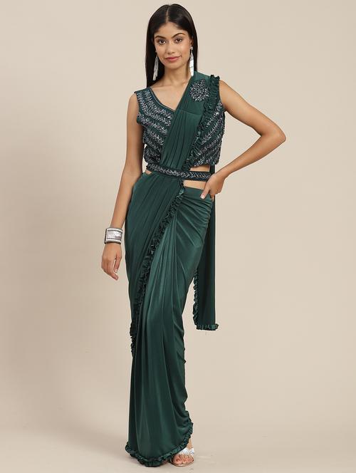 solid pre-draped saree with blouse - 19984407 - Very Small Image - 1