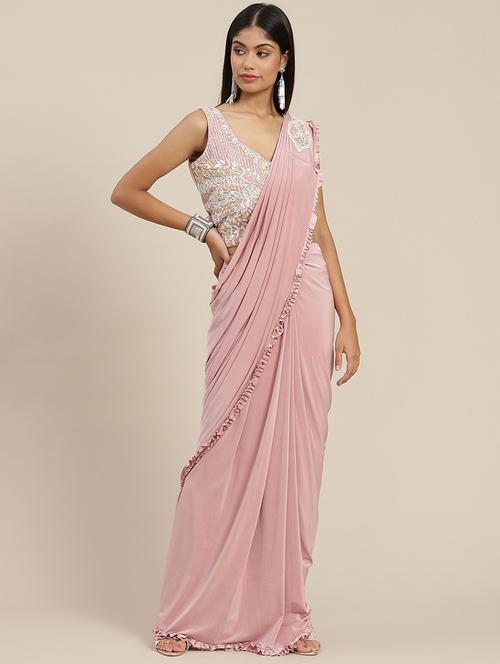 solid plain saree with blouse - 19984419 - Very Small Image - 1
