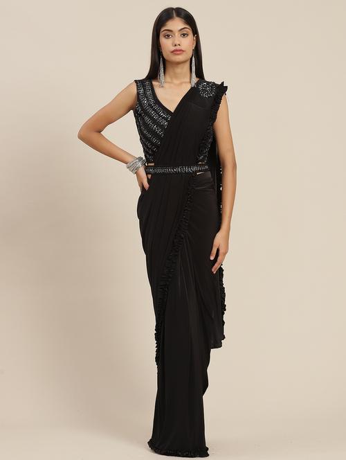 solid pre-draped saree with blouse - 19984420 - Very Small Image - 1