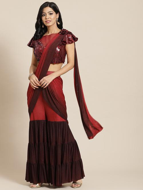 ombre-dyed pre-draped saree with blouse - 19984427 - Very Small Image - 1