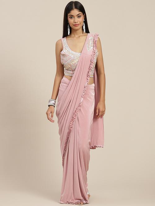 solid pre-draped saree with blouse - 19984457 - Very Small Image - 1