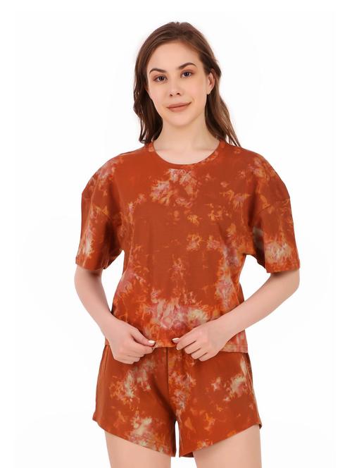 round neck printed nightwear shorts set - 19984697 - Very Small Image - 1