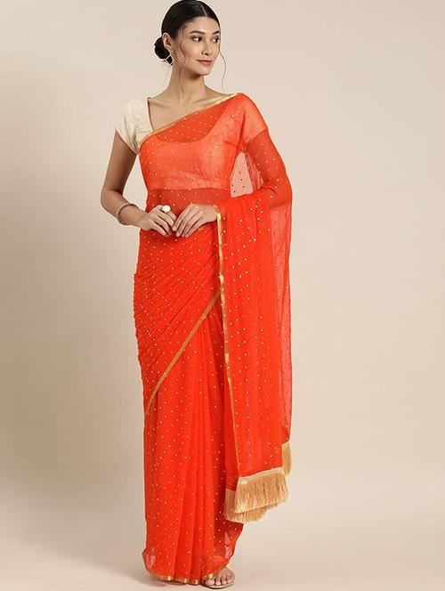 orange printed saree with blouse - 19984826 - Very Small Image - 1