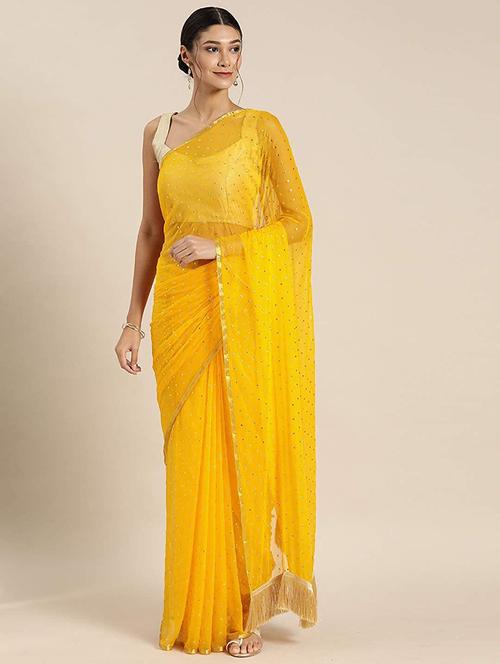 yellow printed saree with blouse - 19984836 - Very Small Image - 1