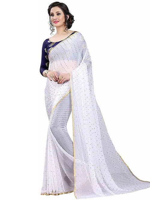 white printed saree with blouse - 19984850 - Very Small Image - 1