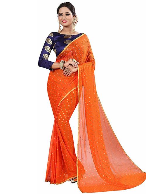 orange printed saree with blouse - 19984951 - Very Small Image - 1