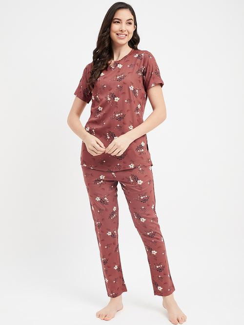notch neck printed nightwear pyjama set - 19986212 - Very Small Image - 1