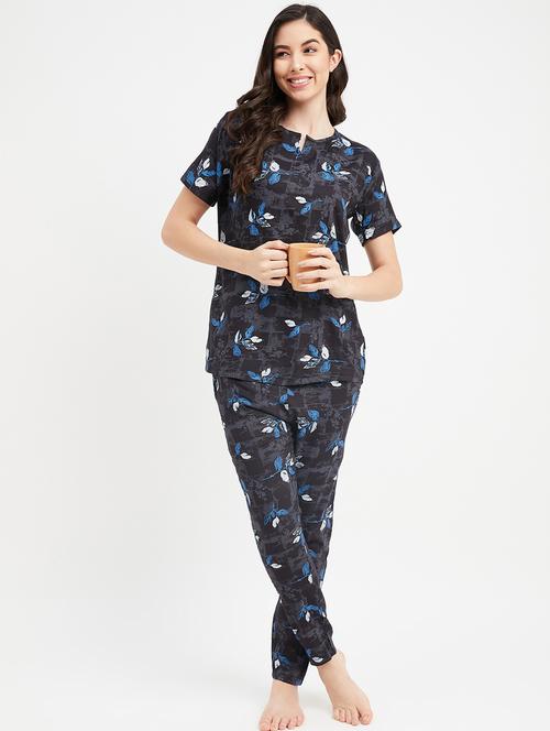 notch neck printed nightwear pyjama set - 19986218 - Very Small Image - 1