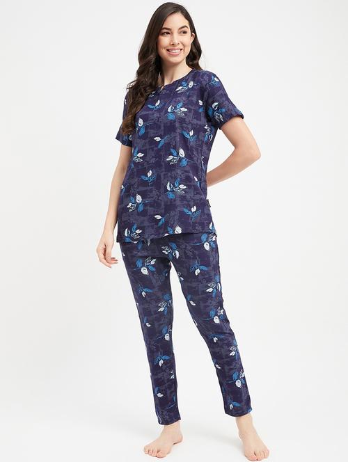 notch neck printed nightwear pyjama set - 19986228 - Very Small Image - 1