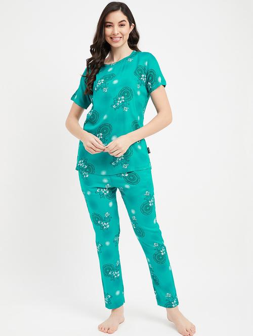 round neck printed nightwear pyjama set - 19986232 - Very Small Image - 1