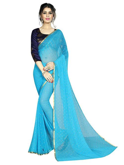 light blue printed saree with blouse - 19986271 - Very Small Image - 1