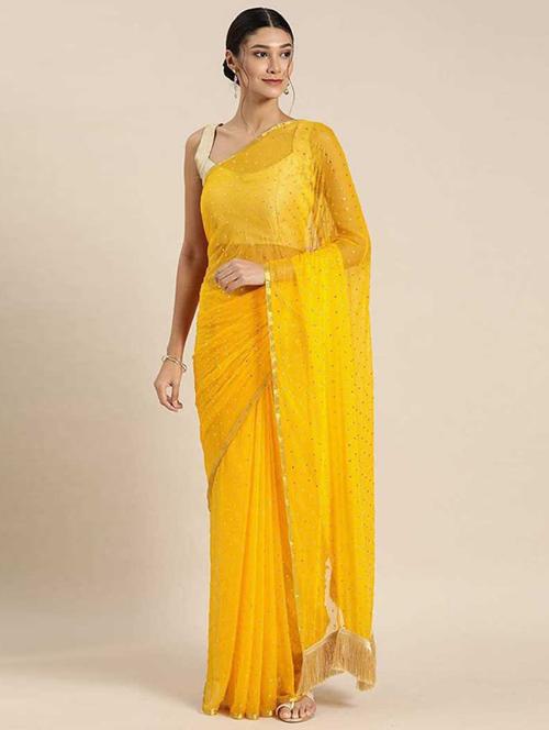 yellow embellished saree with blouse - 19986424 - Very Small Image - 1