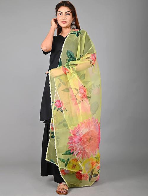 yellow floral print gota patti dupatta - 19986538 - Very Small Image - 1