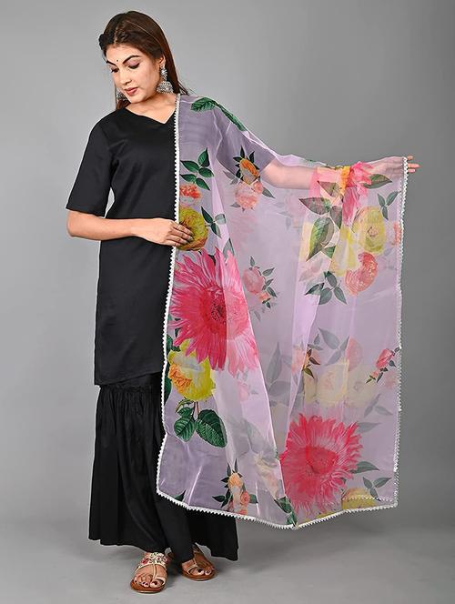pink floral print gota patti dupatta - 19986543 - Very Small Image - 1