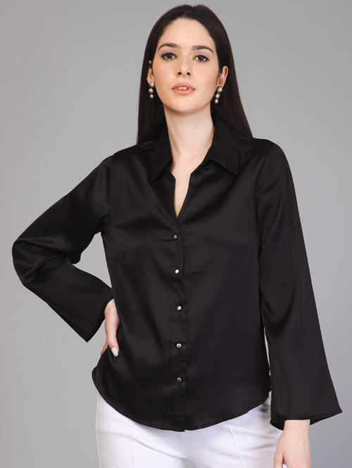 black solid bell sleeves regular shirt - 19986589 - Very Small Image - 1