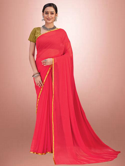 pink plain solid saree with blouse - 19986728 - Very Small Image - 1